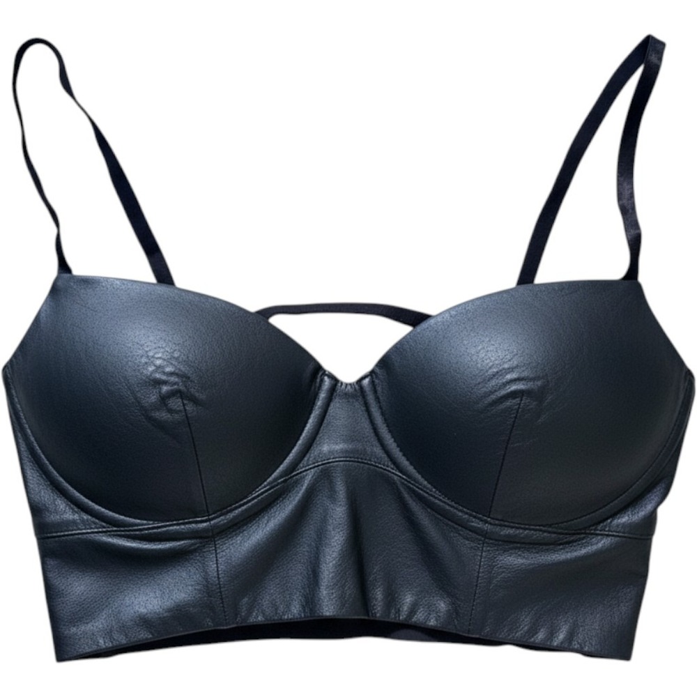 Bebe Y2K 100% Genuine Leather Bustier Corset Top Black XS